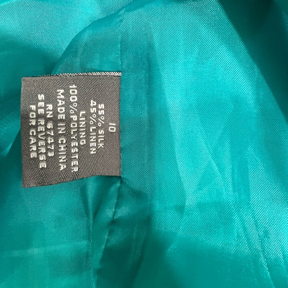 Taylor Women’s Size 10 Linen Silk Blend Zip Front Shift Dress Floral Teal Green - Picture 7 of 10